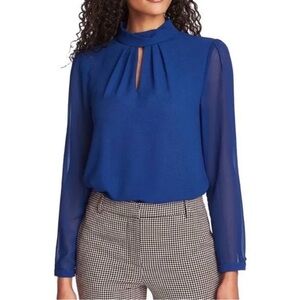 1.STATE Keyhole Neck Sheer Sleeve Blouse